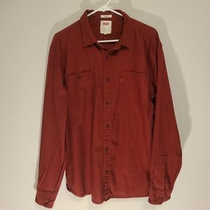 Levis Strauss Mens Large Long Sleeve Button Down Collared Dress Shirt Red